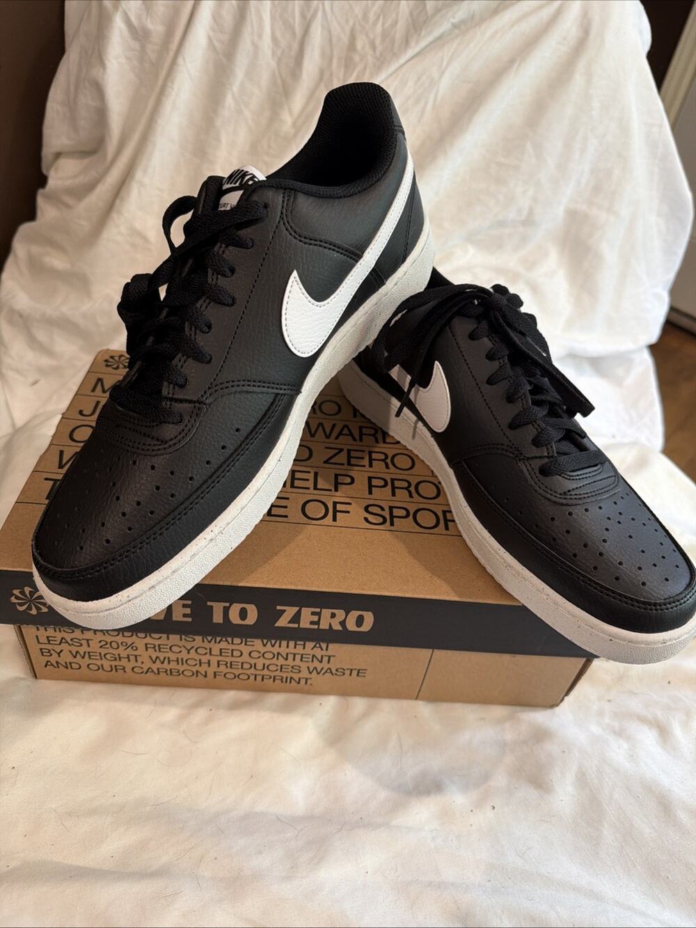 NIKE Court Vision Low Next Nature Sneakers Men’s 10 Black White Leather NEW